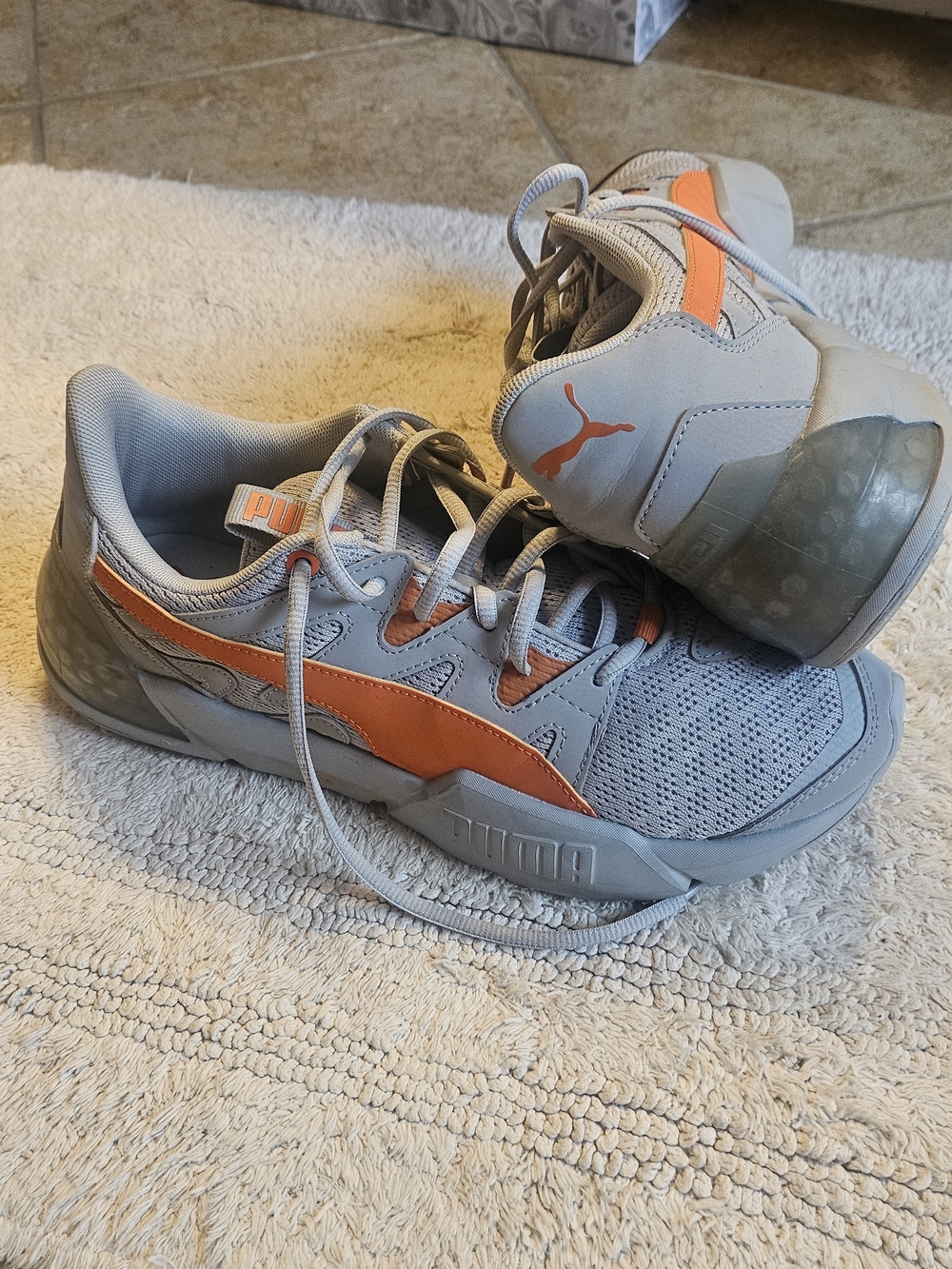 Puma Gray Athletic Sneakers with Orange Formstripe